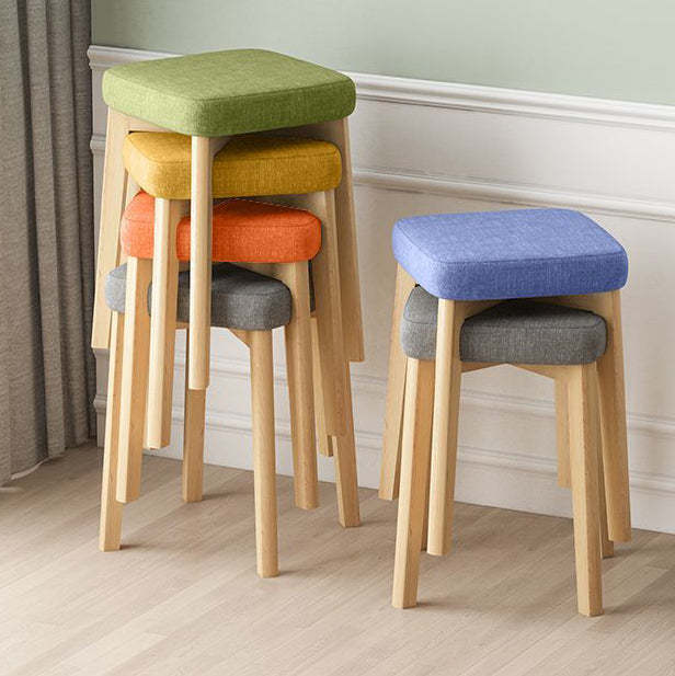 Contemporary Tech Fabric Solid Wood Stackable Low Stool