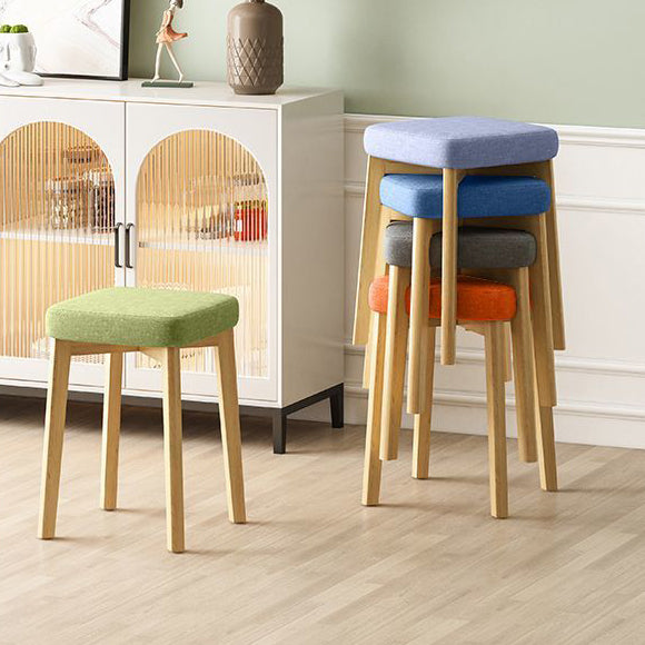 Contemporary Tech Fabric Solid Wood Stackable Low Stool — Off White Linen