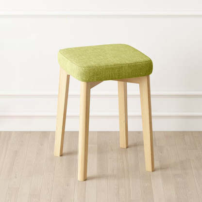 Contemporary Tech Fabric Solid Wood Stackable Low Stool — Lake Blue Linen