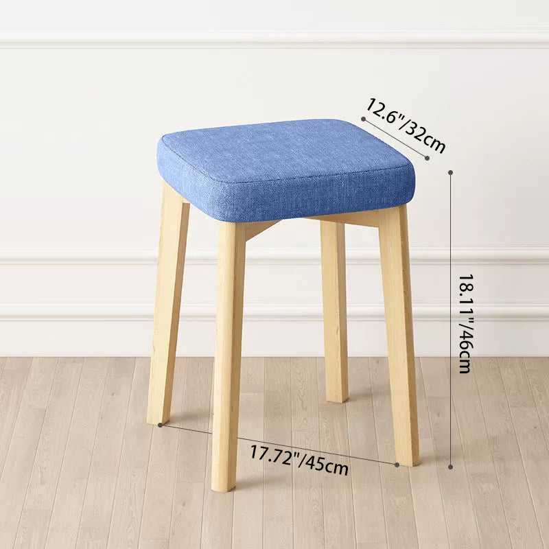 Contemporary Tech Fabric Solid Wood Stackable Low Stool — Red Linen