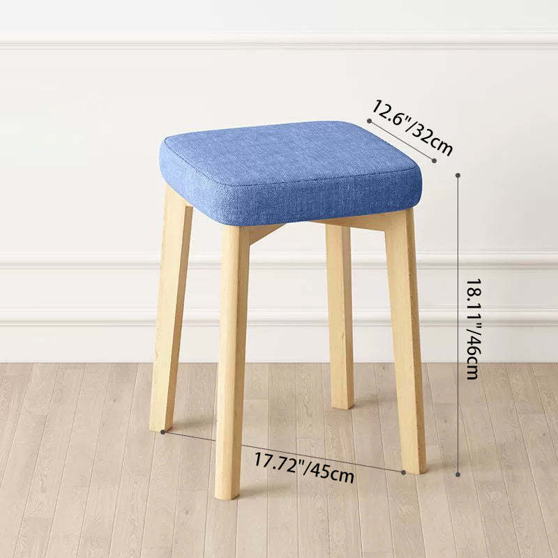 Contemporary Tech Fabric Solid Wood Stackable Low Stool — Red Linen