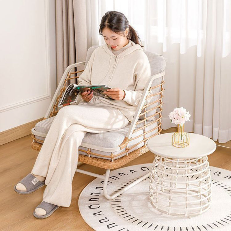 Boho Rattan Woven Steel Accent Chair
