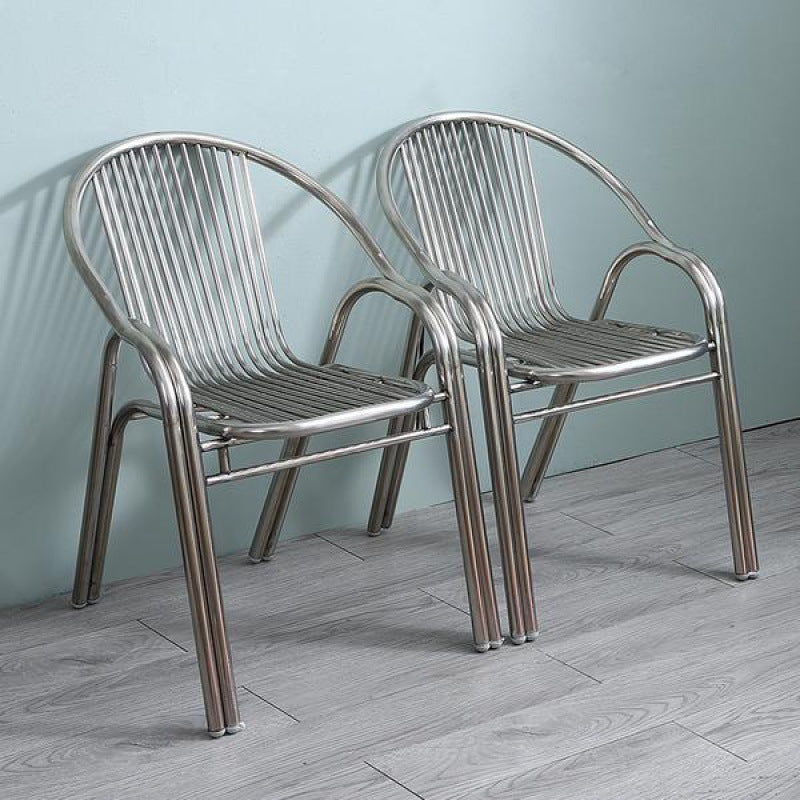 Minimalist stackable curved chrome steel glass wood dining chairs & benches