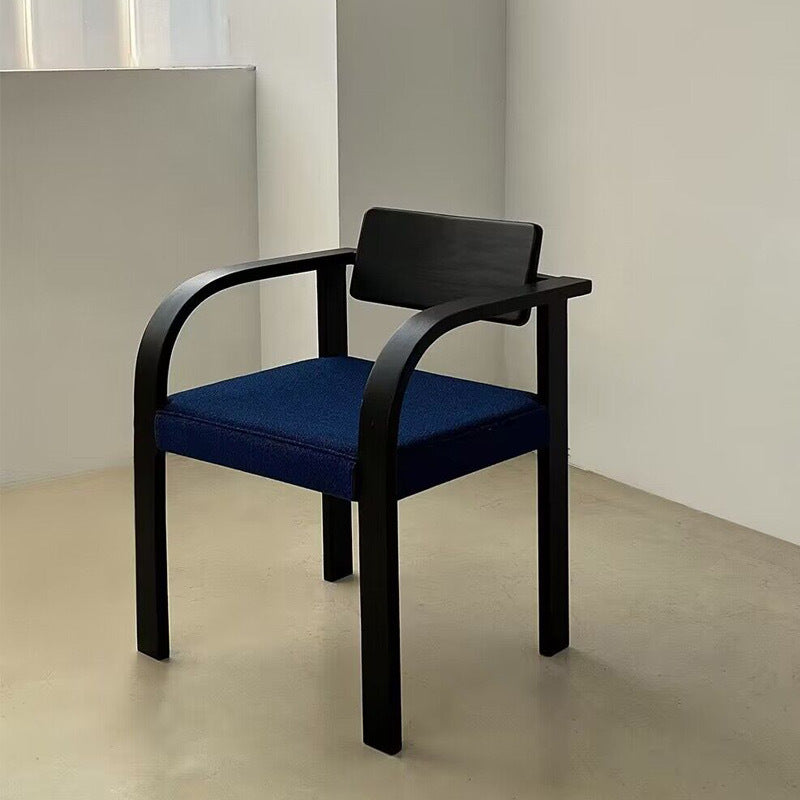 French Wood Fabric Arc Armrest Dining Chair