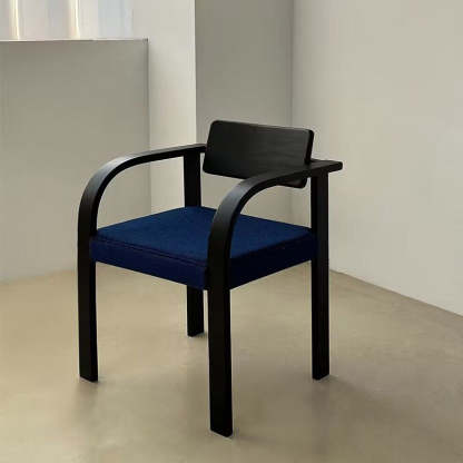 French Wood Fabric Arc Armrest Dining Chair