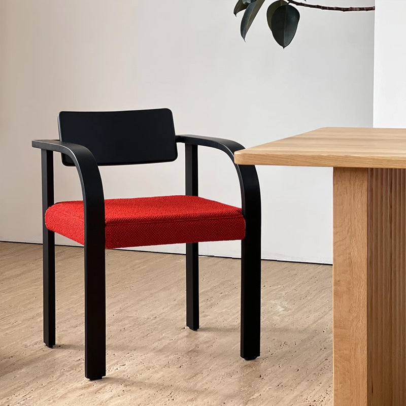 French Wood Fabric Arc Armrest Dining Chair