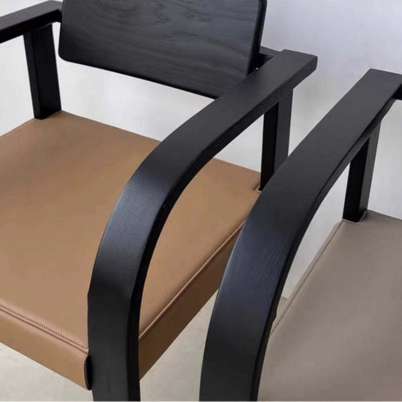 French Wood Fabric Arc Armrest Dining Chair