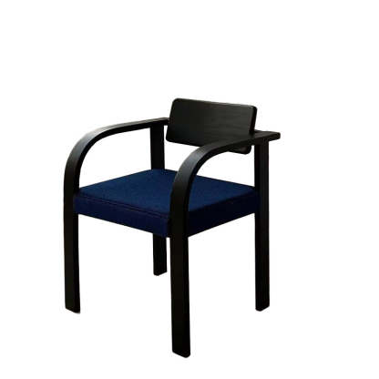French Wood Fabric Arc Armrest Dining Chair
