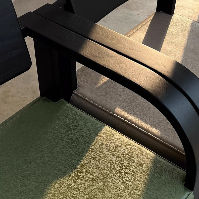French Wood Fabric Arc Armrest Dining Chair