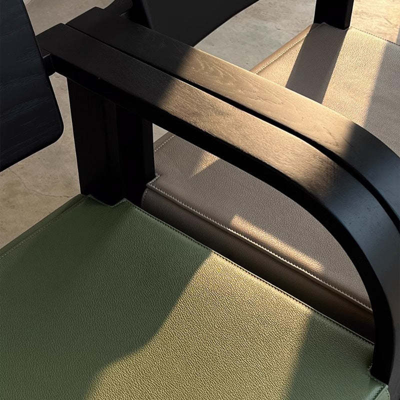 French Wood Fabric Arc Armrest Dining Chair