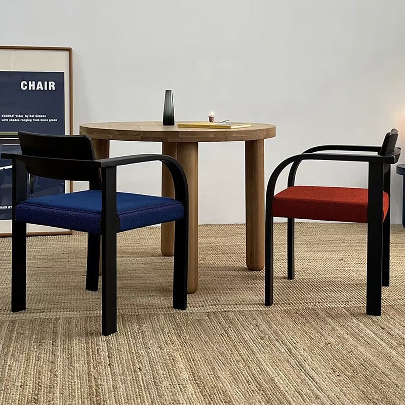 French Wood Fabric Arc Armrest Dining Chair — Blue
