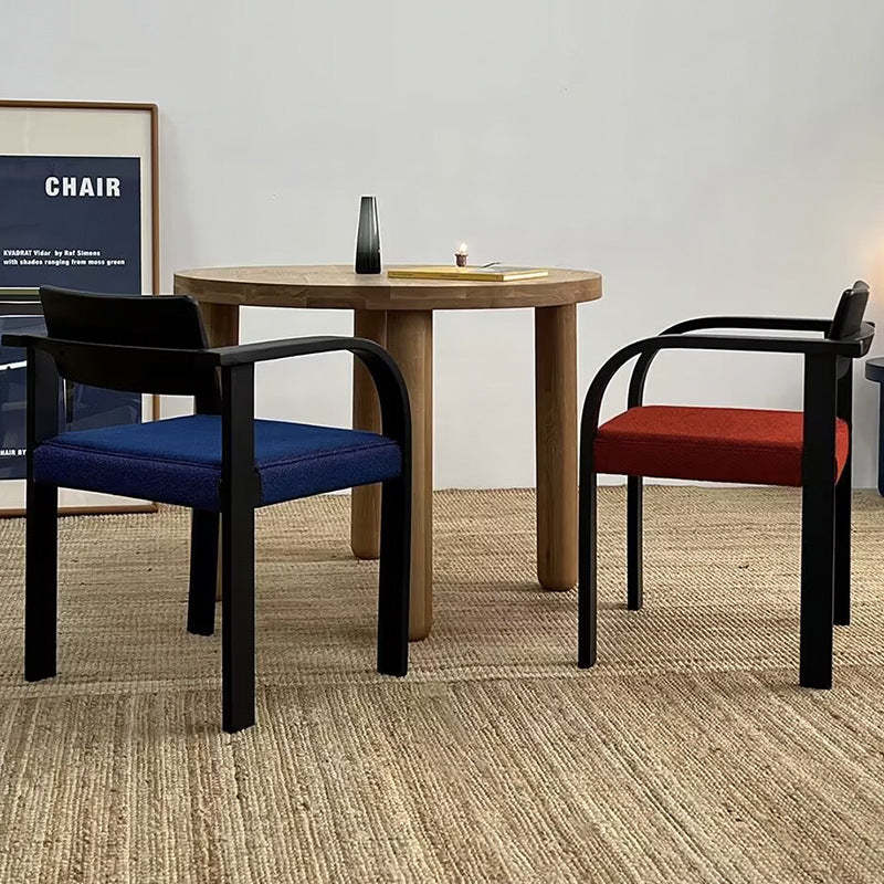 French Wood Fabric Arc Armrest Dining Chair — Blue