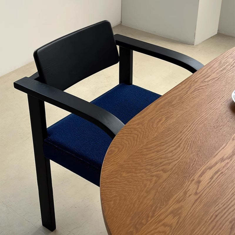 French Wood Fabric Arc Armrest Dining Chair
