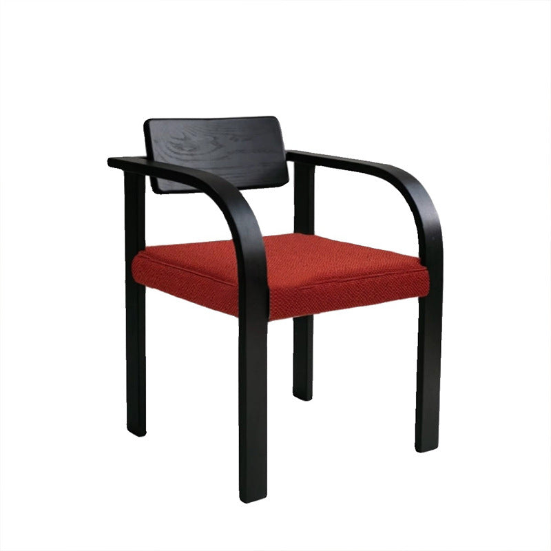 French Wood Fabric Arc Armrest Dining Chair