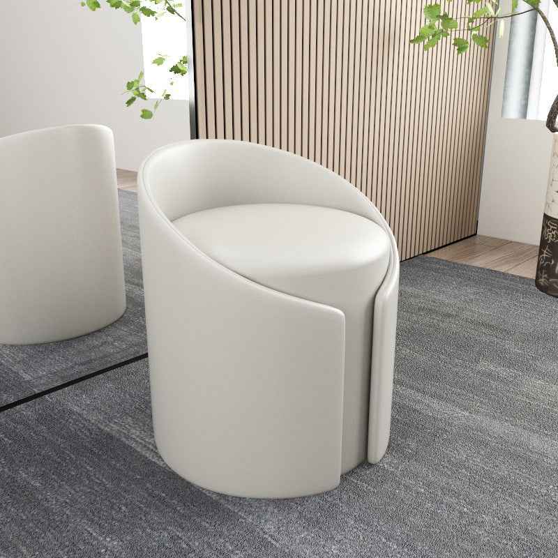 Contemporary Round Leather Wood Low Stool