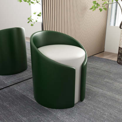 Contemporary Round Leather Wood Low Stool — Orange+White