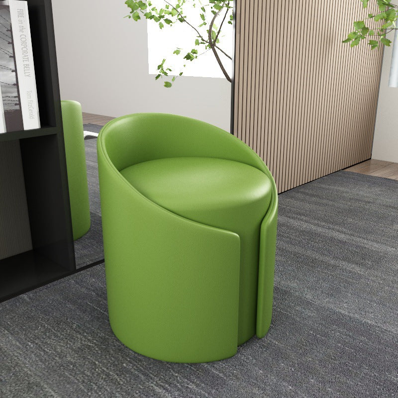 Contemporary Round Leather Wood Low Stool
