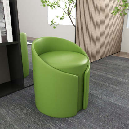 Contemporary Round Leather Wood Low Stool