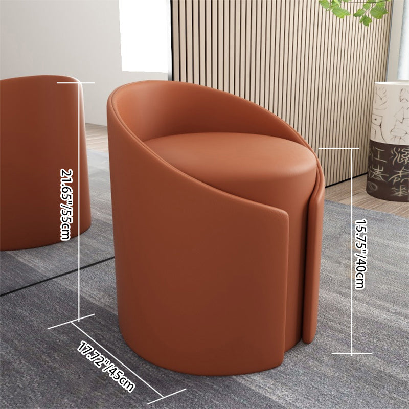 Contemporary Round Leather Wood Low Stool — White