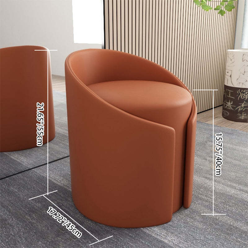 Contemporary Round Leather Wood Low Stool — White