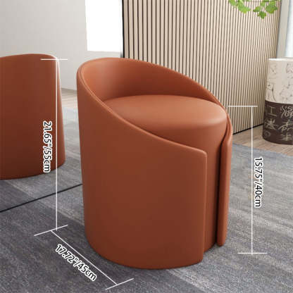 Contemporary Round Leather Wood Low Stool — White
