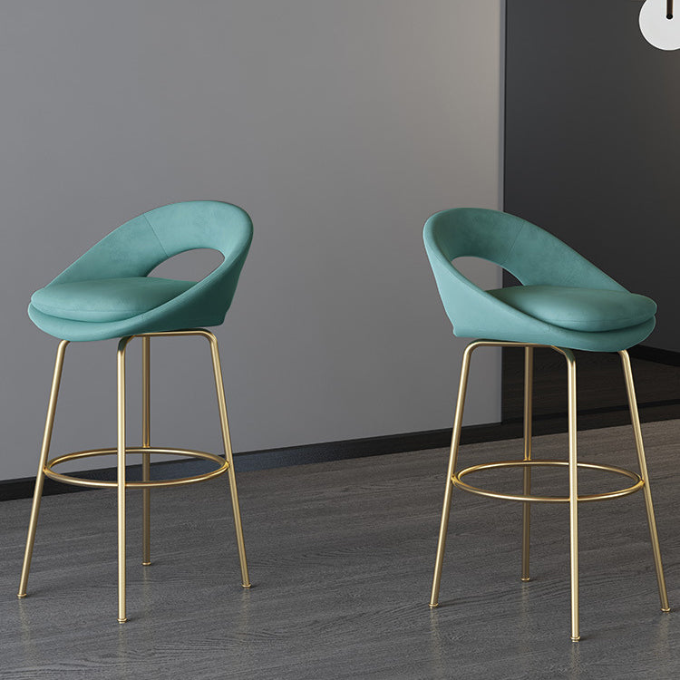 Contemporary Round Flannel Metal Bar Stool — Treasure Blue+Black Chair Legs