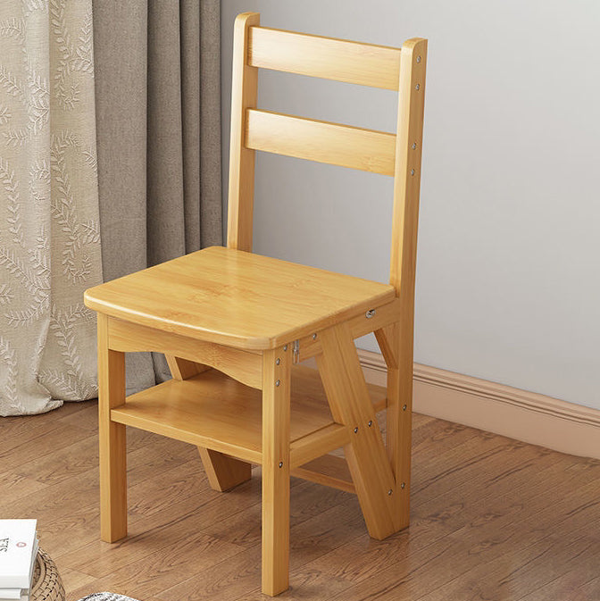 Contemporary Wood Folding Step Stool Ladder Chair — Original Wood Color