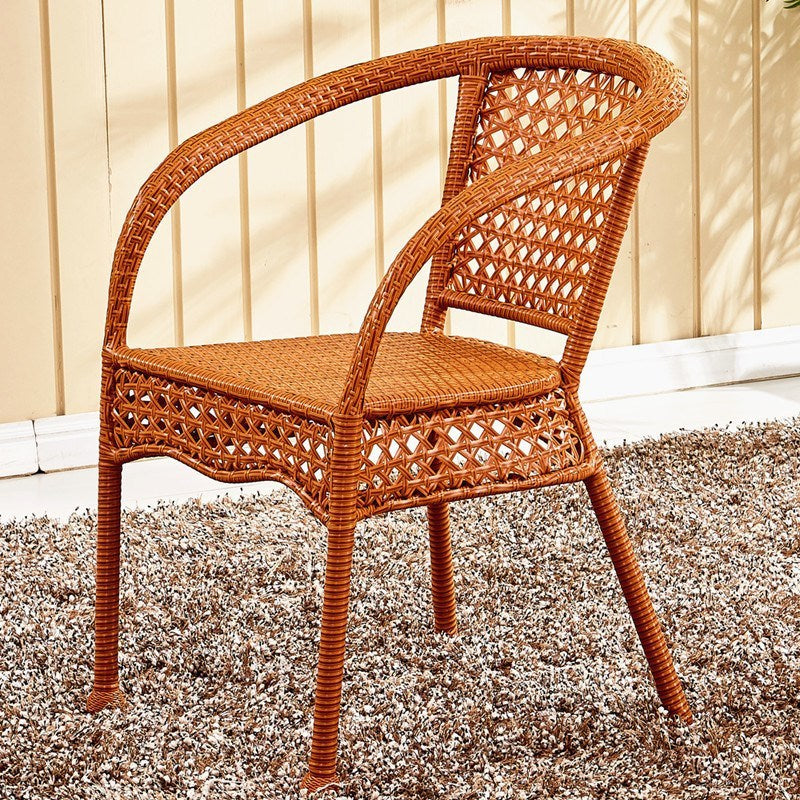 Vintage Curved Rattan Woven Lounge Chair — White