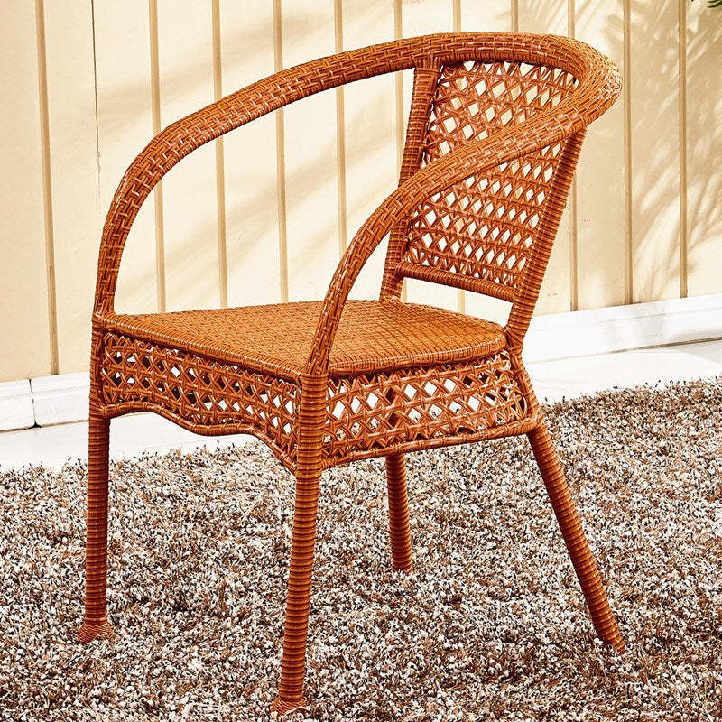 Vintage Curved Rattan Woven Lounge Chair — White