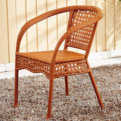 Vintage Curved Rattan Woven Lounge Chair — White