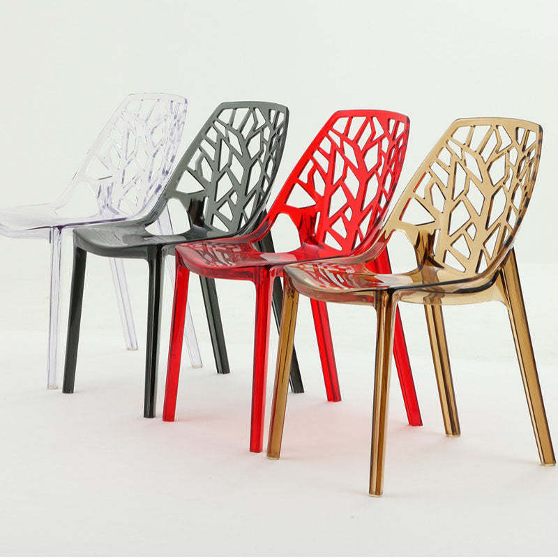 Nordic Curved Plastic Openwork Dining Chair — Amber