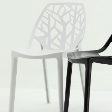 Nordic Curved Plastic Openwork Dining Chair — Black