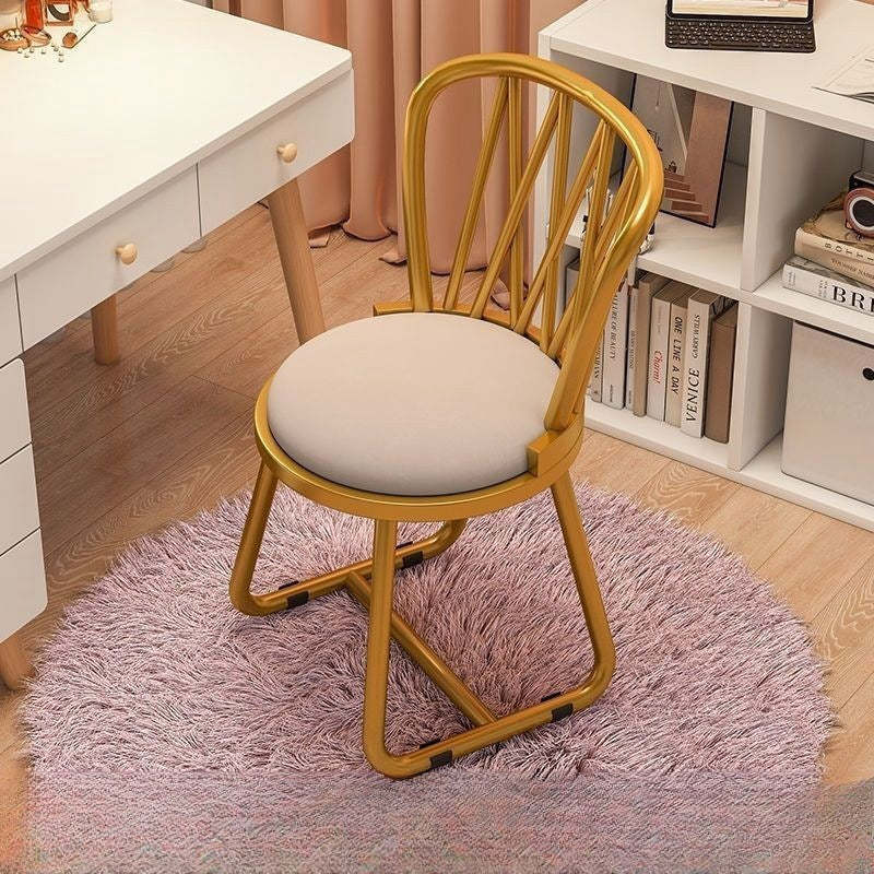 Contemporary Round Velvet Metal Vanity Stool