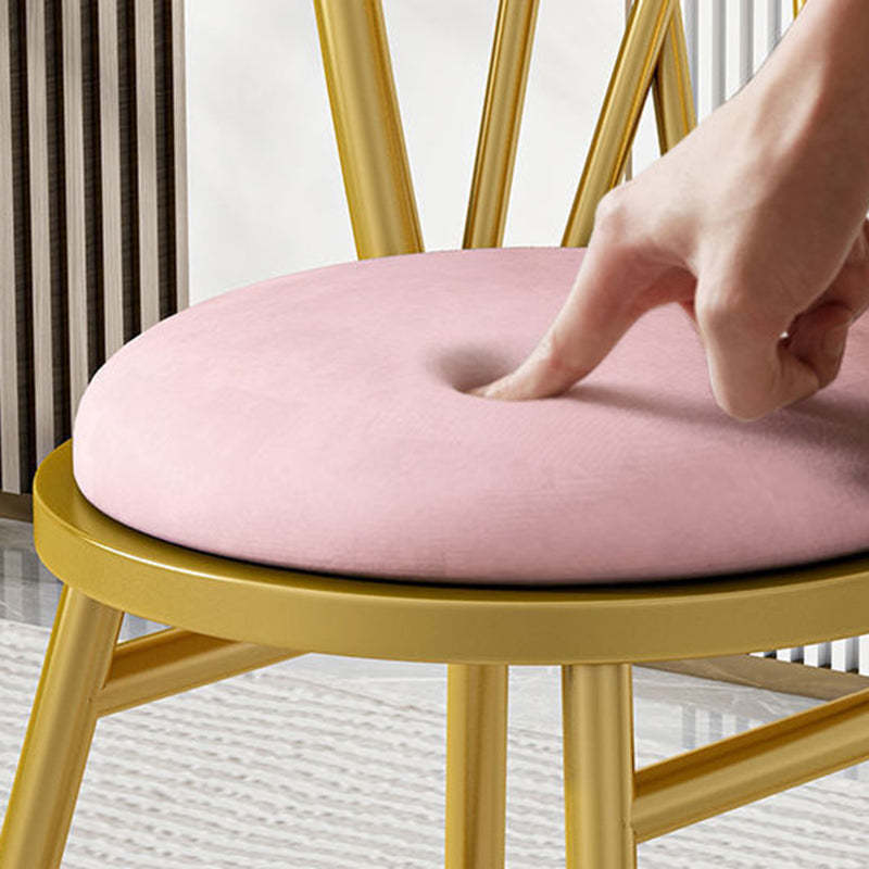 Contemporary Round Velvet Metal Vanity Stool — Beige Velvet Seat