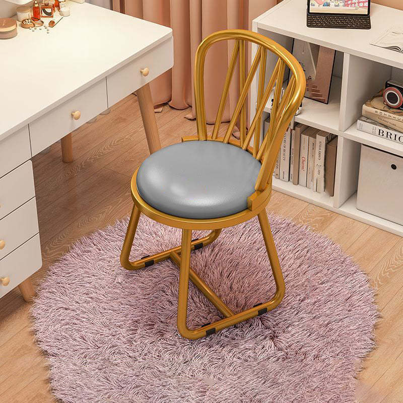 Contemporary Round Velvet Metal Vanity Stool — Pink Leather Seat