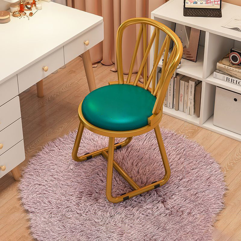 Contemporary Round Velvet Metal Vanity Stool — Gray Velvet Seat