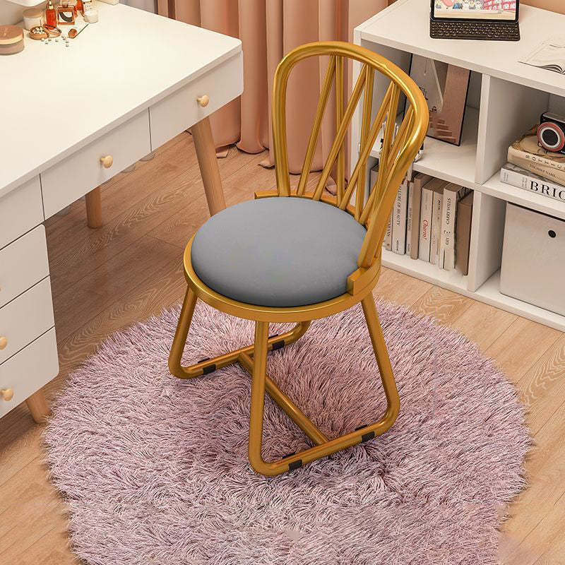 Contemporary Round Velvet Metal Vanity Stool