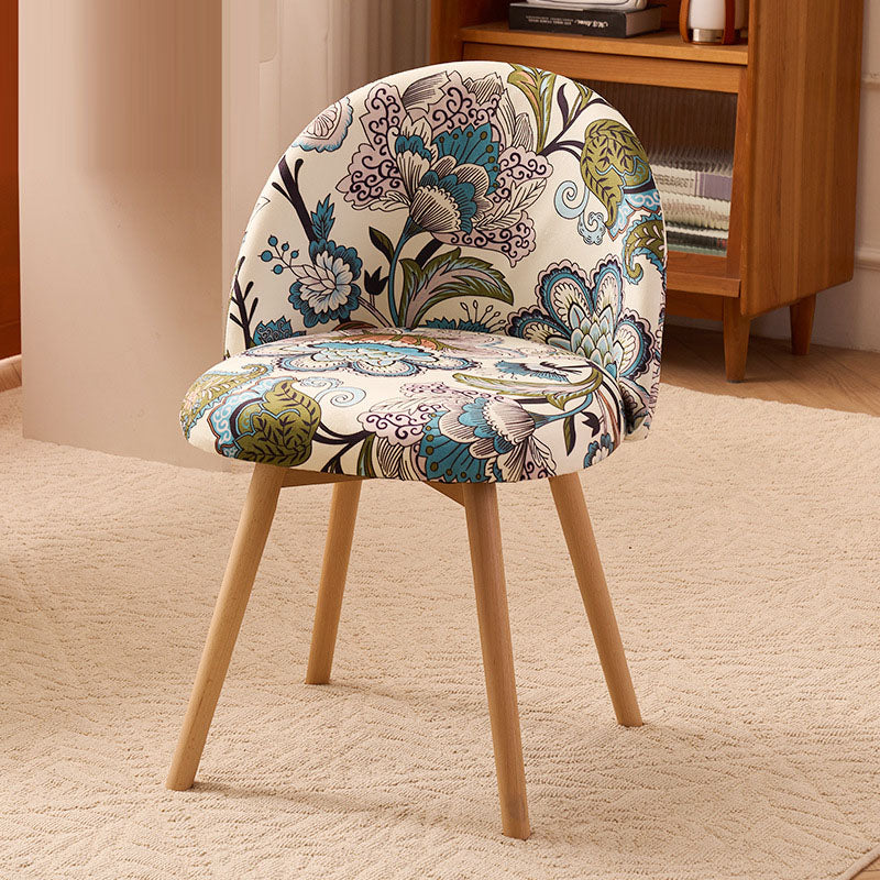 Contemporary Printed Flannel Solid Wood Vanity Stool