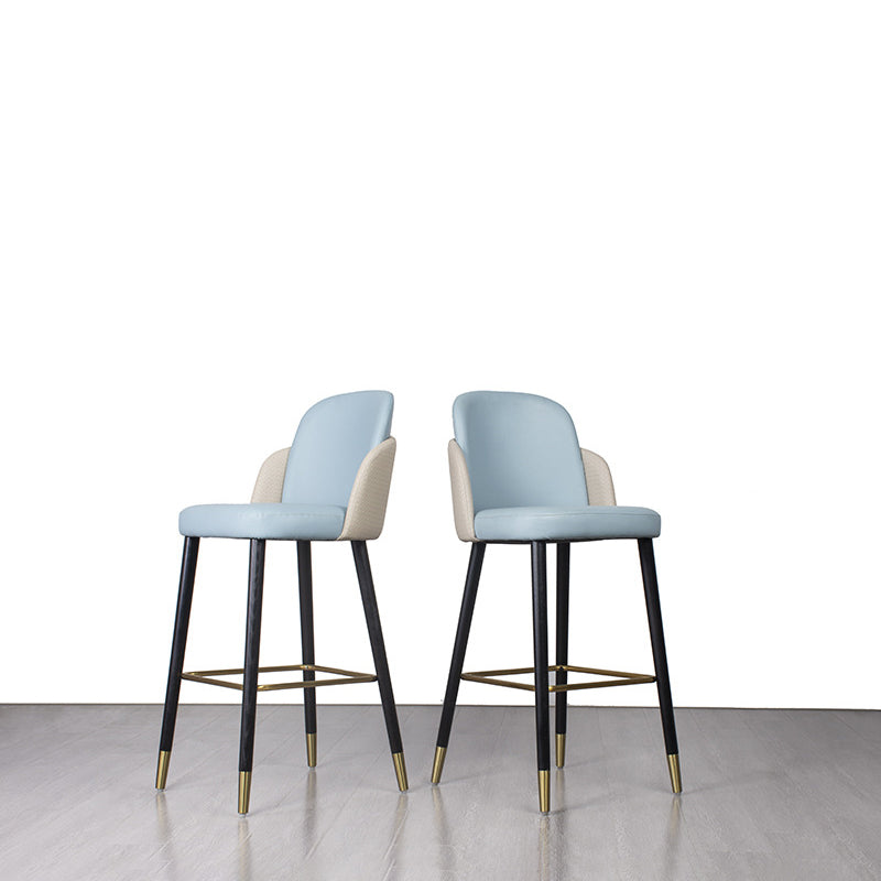 Contemporary Leather Wood Bar Stool with Footrest