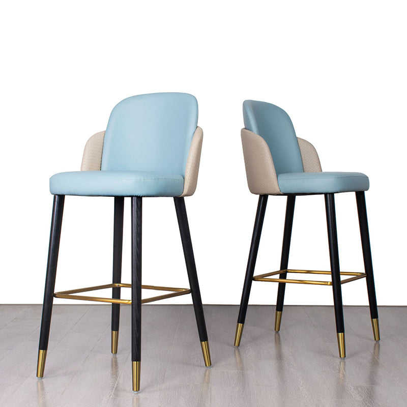 Contemporary Leather Wood Bar Stool with Footrest