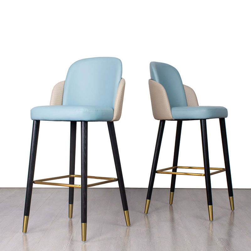 Contemporary Leather Wood Bar Stool with Footrest