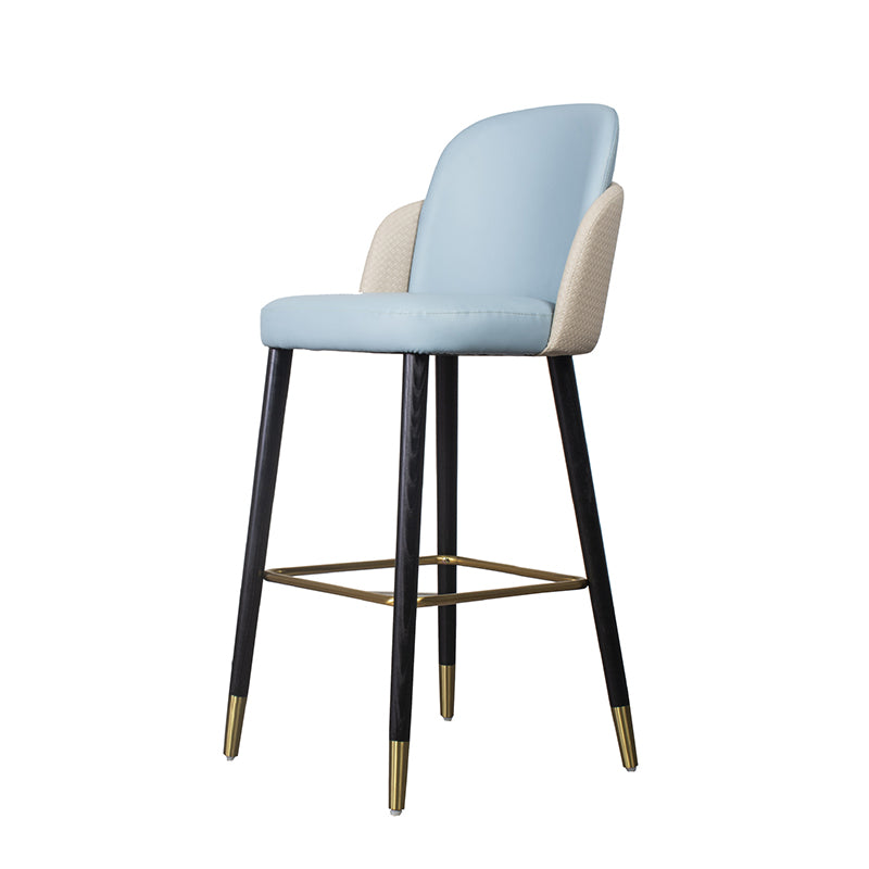 Contemporary Leather Wood Bar Stool with Footrest