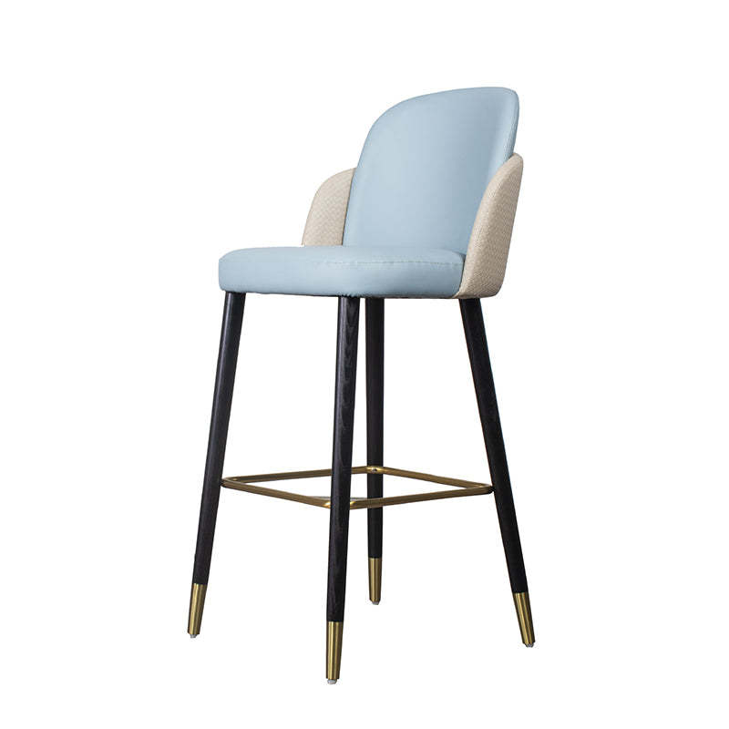 Contemporary Leather Wood Bar Stool with Footrest