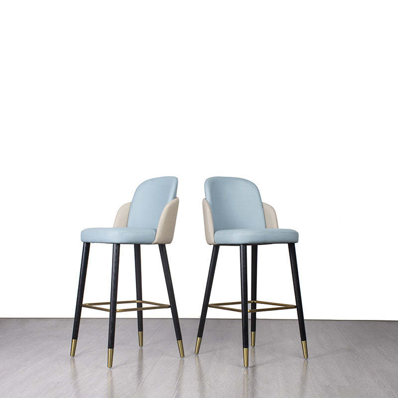 Contemporary Leather Wood Bar Stool with Footrest