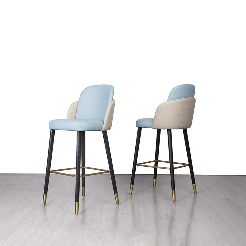 Contemporary Leather Wood Bar Stool with Footrest