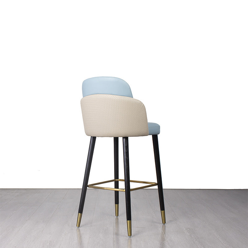 Contemporary Leather Wood Bar Stool with Footrest
