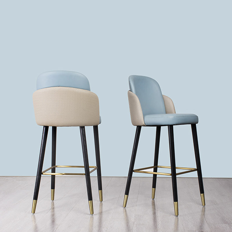 Contemporary Leather Wood Bar Stool with Footrest