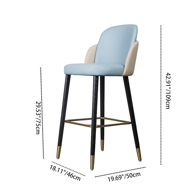 Contemporary Leather Wood Bar Stool with Footrest