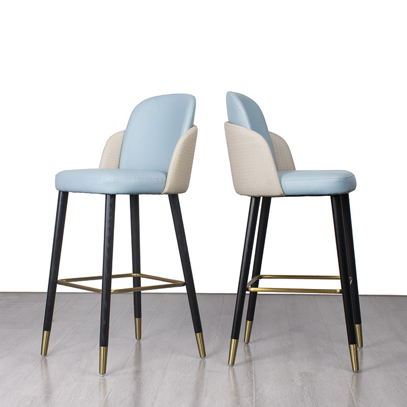 Contemporary Leather Wood Bar Stool with Footrest