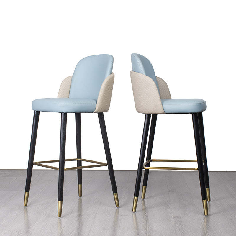 Contemporary Leather Wood Bar Stool with Footrest